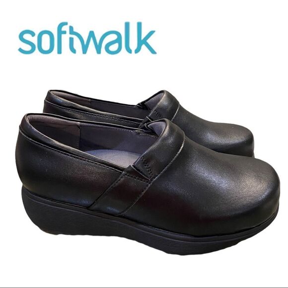 NEW SoftWalk Meredith Sport Women's Black Leather Clogs 7W - Picture 1 of 6